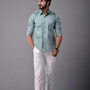 Comfy Turquoise Blue Hunting Style Shirt Men Outdoor Comfort - Vibrant Menswear | Jaipurio